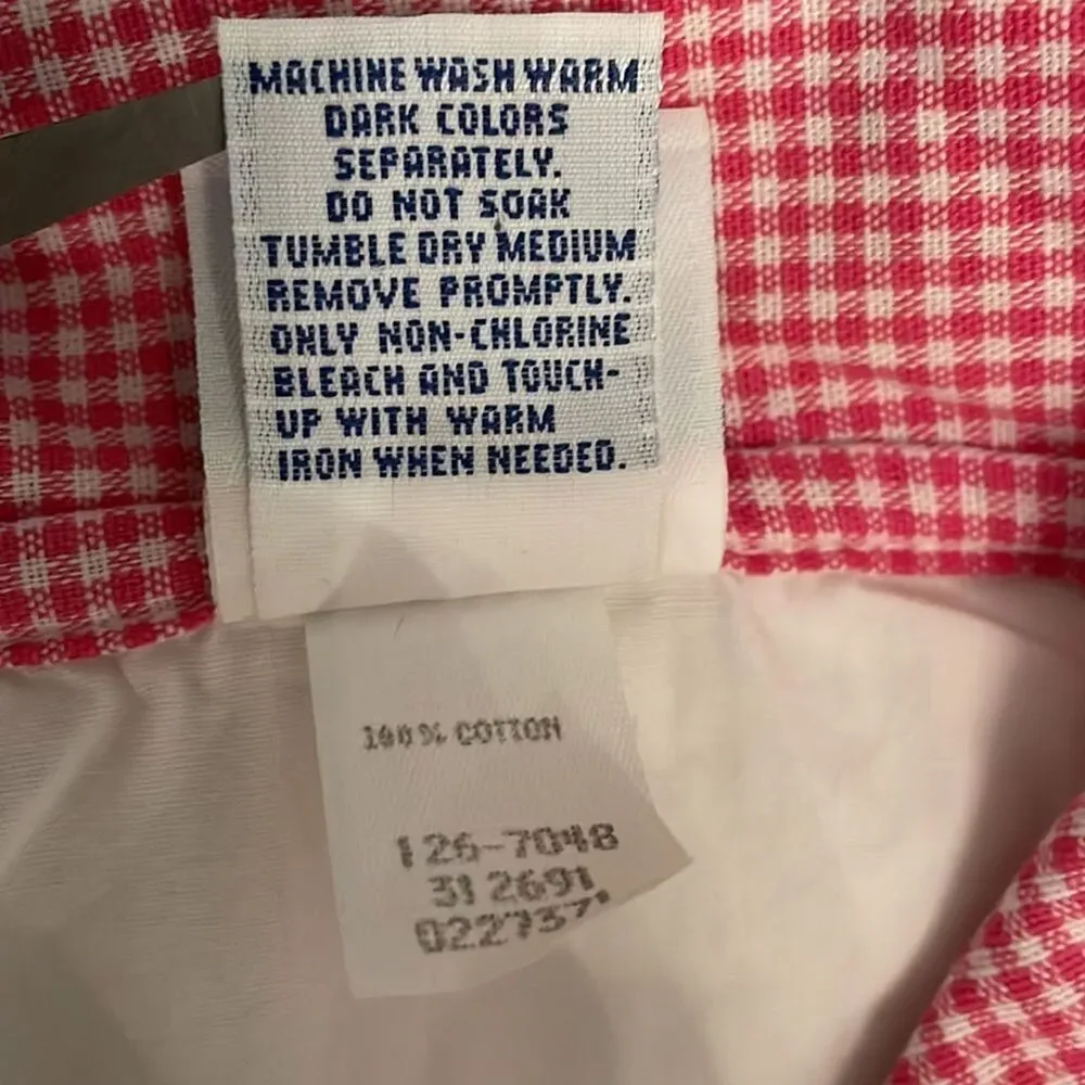 OshKosh B'Gosh Vintage White Shirt Pink Gingham Collar Girls 6X Made in USA